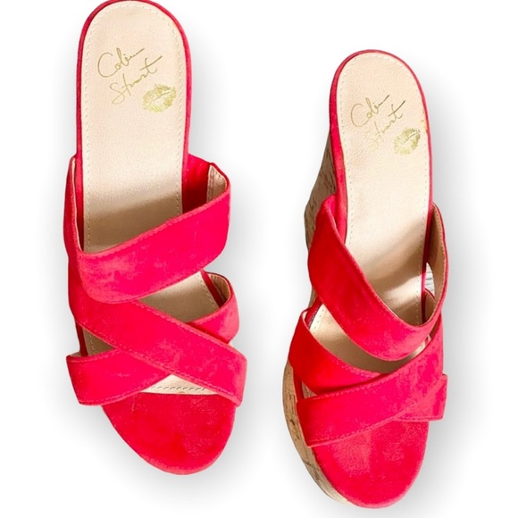 Colin Stuart women’s cork platform wedges red summer beach rockabilly size 6 - Picture 3 of 9